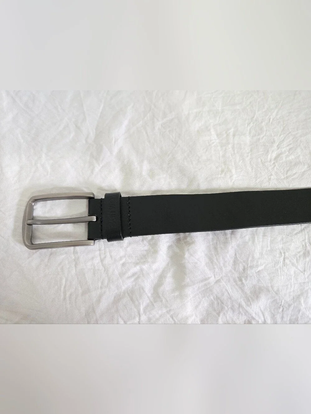 Men’s Buffway Black Leather Belt Brushed Silver Buckle Casual Dress Belt